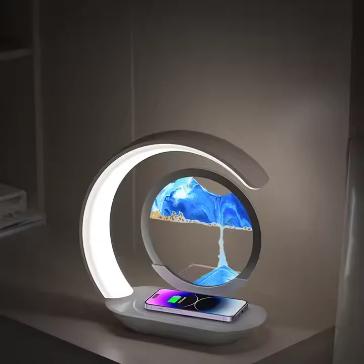 

Wireless Charging USB Light Emitting Diode Night Light New Hourglass Ornament Flowing Sand Painting Home Bedside Table Light