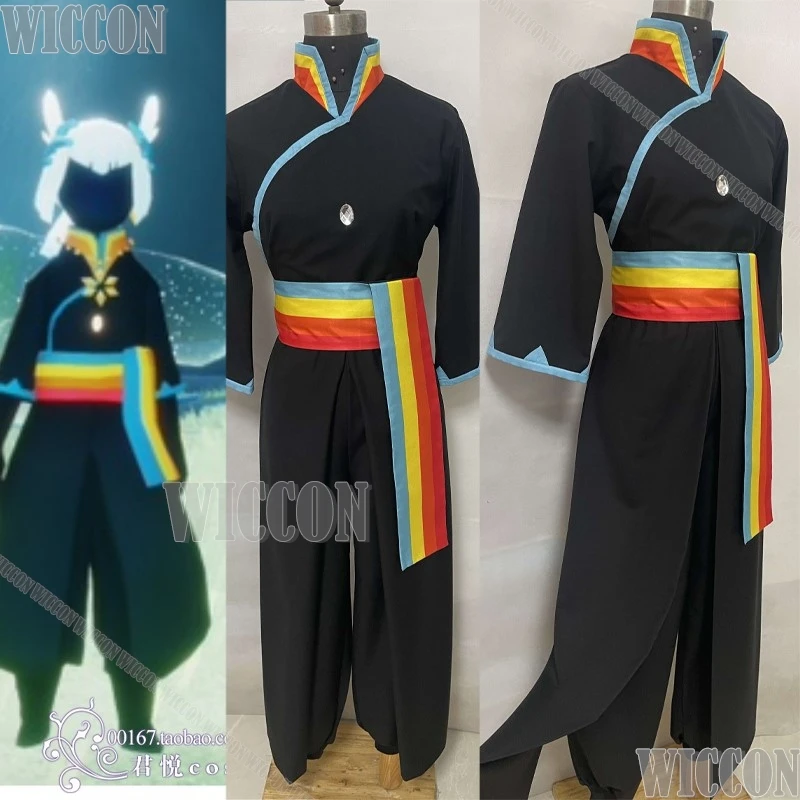 

Child of Light Game Sky Cosplay Costume Rainbow Samurai Vintage Pant Black Suit Women Men Christmas Holloween Party Roleplay Set