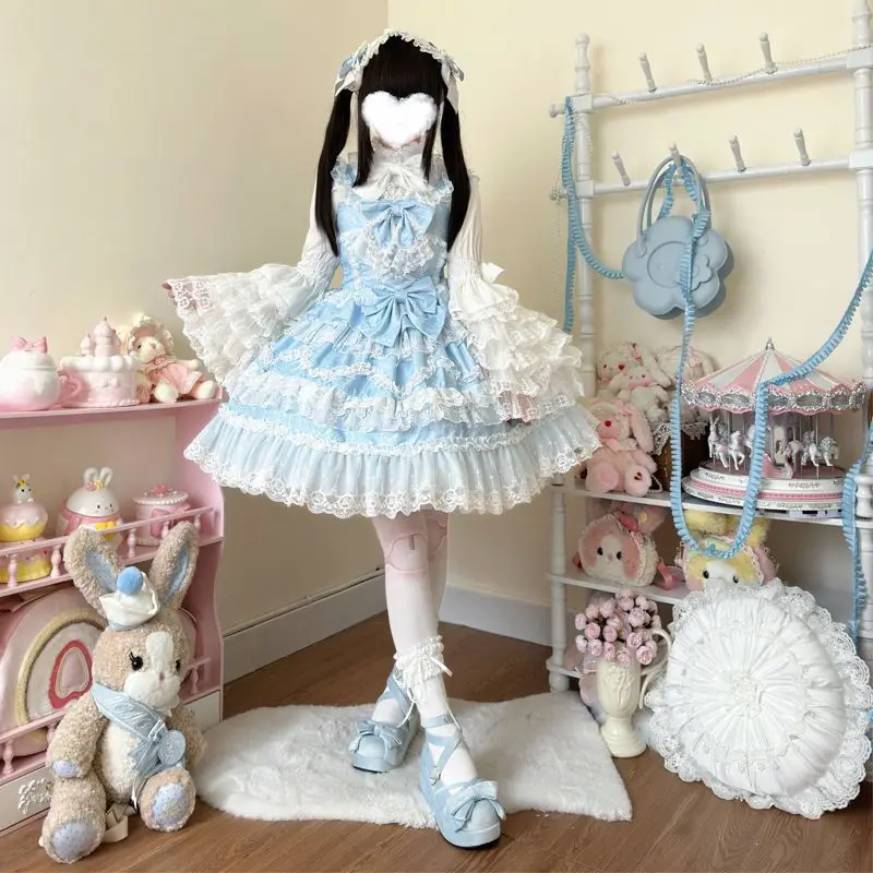 Lolita Jsk Gorgeous Flower Wedding Suspender Dress Women Kawaii Cute Lace Ruffles Victorian Vintage Elegant Princess Dress - view 6