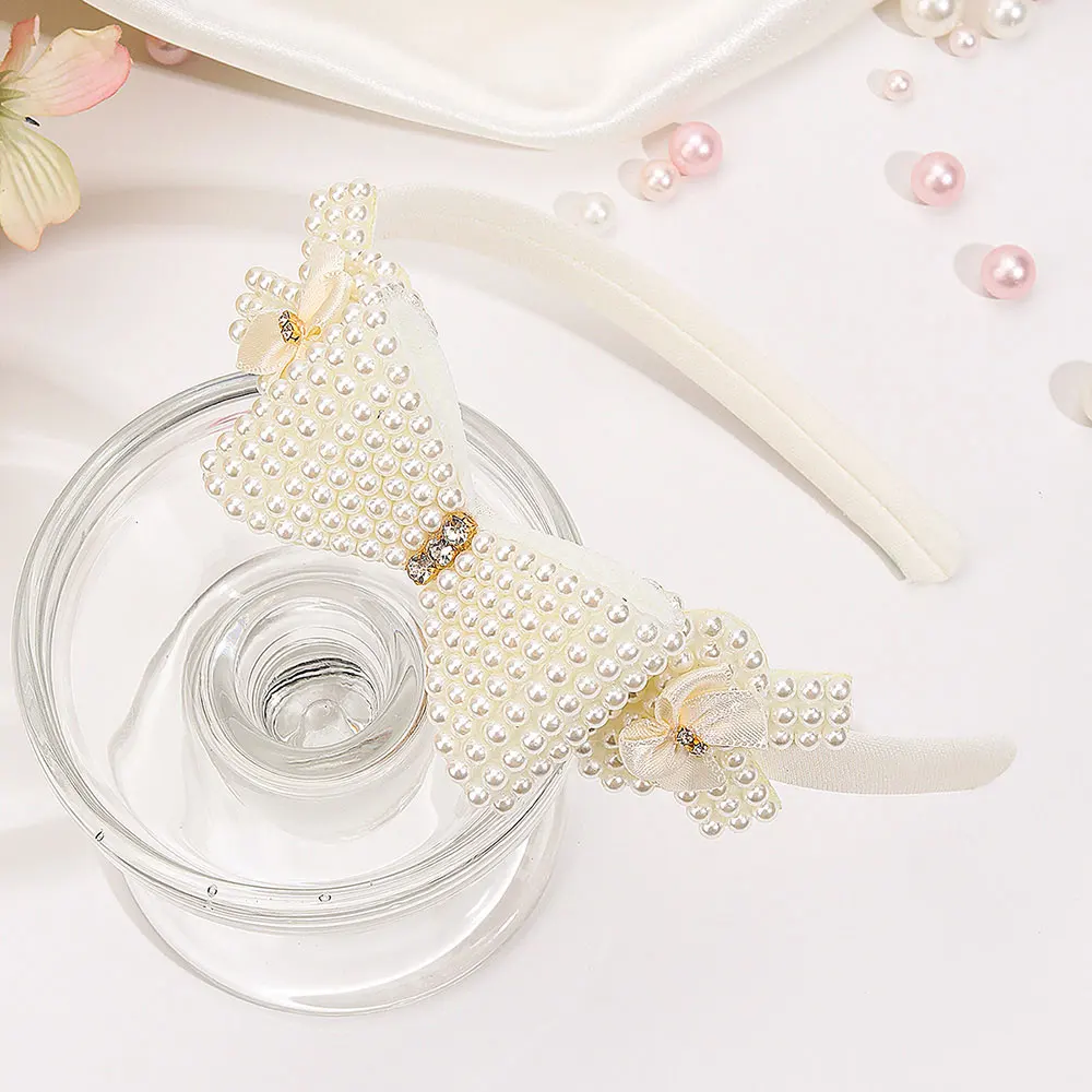 ncmama Fashion Pearl Hairbands For Women Girls Cute Flower Bow Headband Hair Hoop Kids Headwear Baby Hair Accessories Ornament