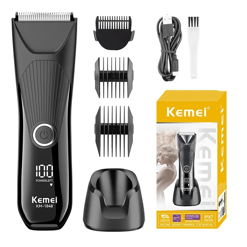 Kemei Body Hair Trimmer for Men Women Groin Hair Removal Electric Ball Trimmer Washable Groomer Pubic Leg Armpit Chest Shaver