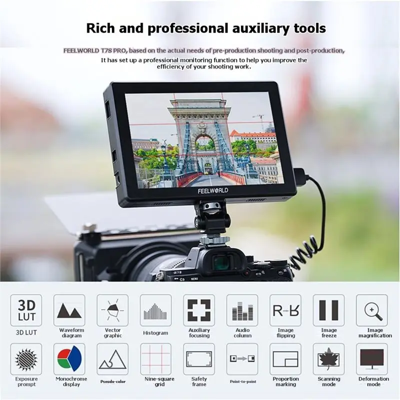 FEELWORLD T7 PRO 7 Inch 2000NIT Camera Field Video Monitor Featuring 4K Compatibility In Aluminium Housing - view 2