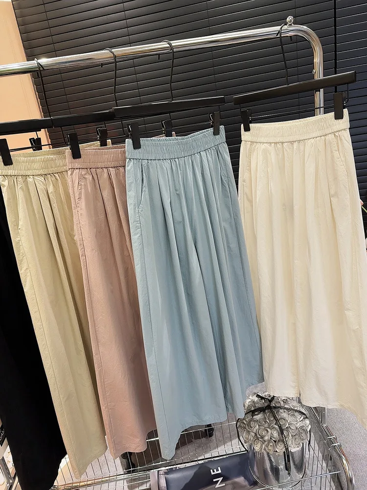 Pantaloni dritti da donna lunghi Casual larghi in vita elasticizzati larghi pantaloni da donna a gamba larga Streetwear XXS/2 XS/4 S/6 M/8 L/10