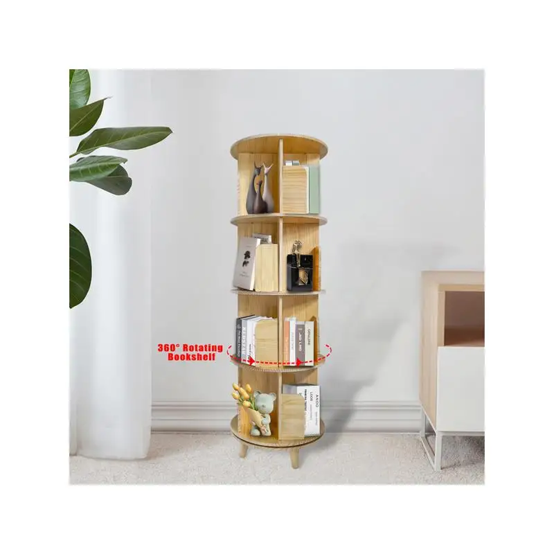 360° Rotating Bookcase Display Rack Pine Wood Bookshelf - Multi-Level Storage for Books and Decor