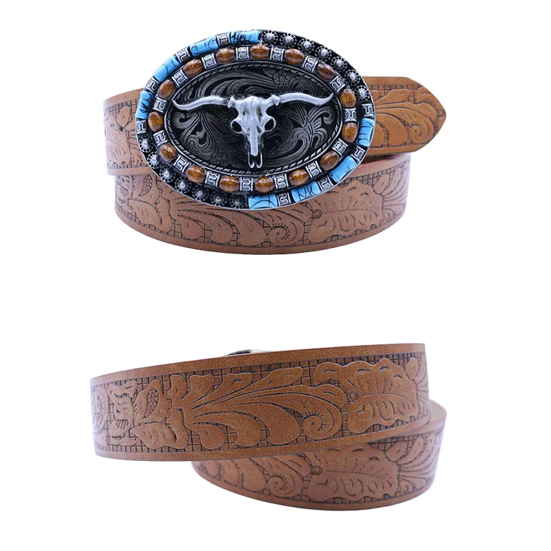 

Vintage Men's Belt Western Big Round Buckle PU Belt For Jeans Accessories