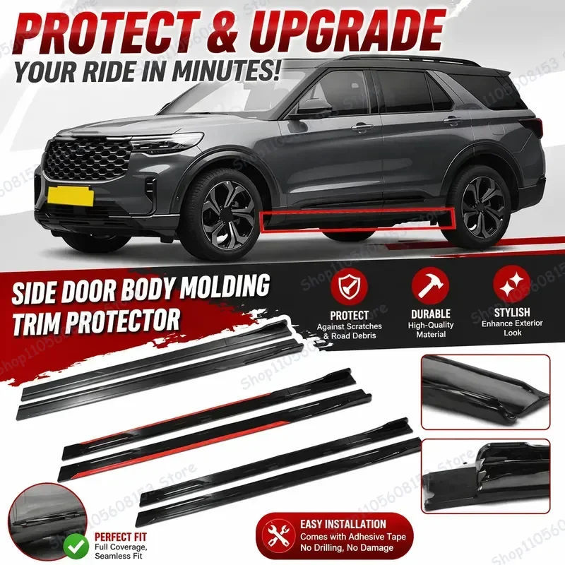 For Ford Explorer Mustang Mach E Territory 2M Car Side Skirt Extension Lip Kit Bumper Divider Racing Spoiler Aerodynamic Body