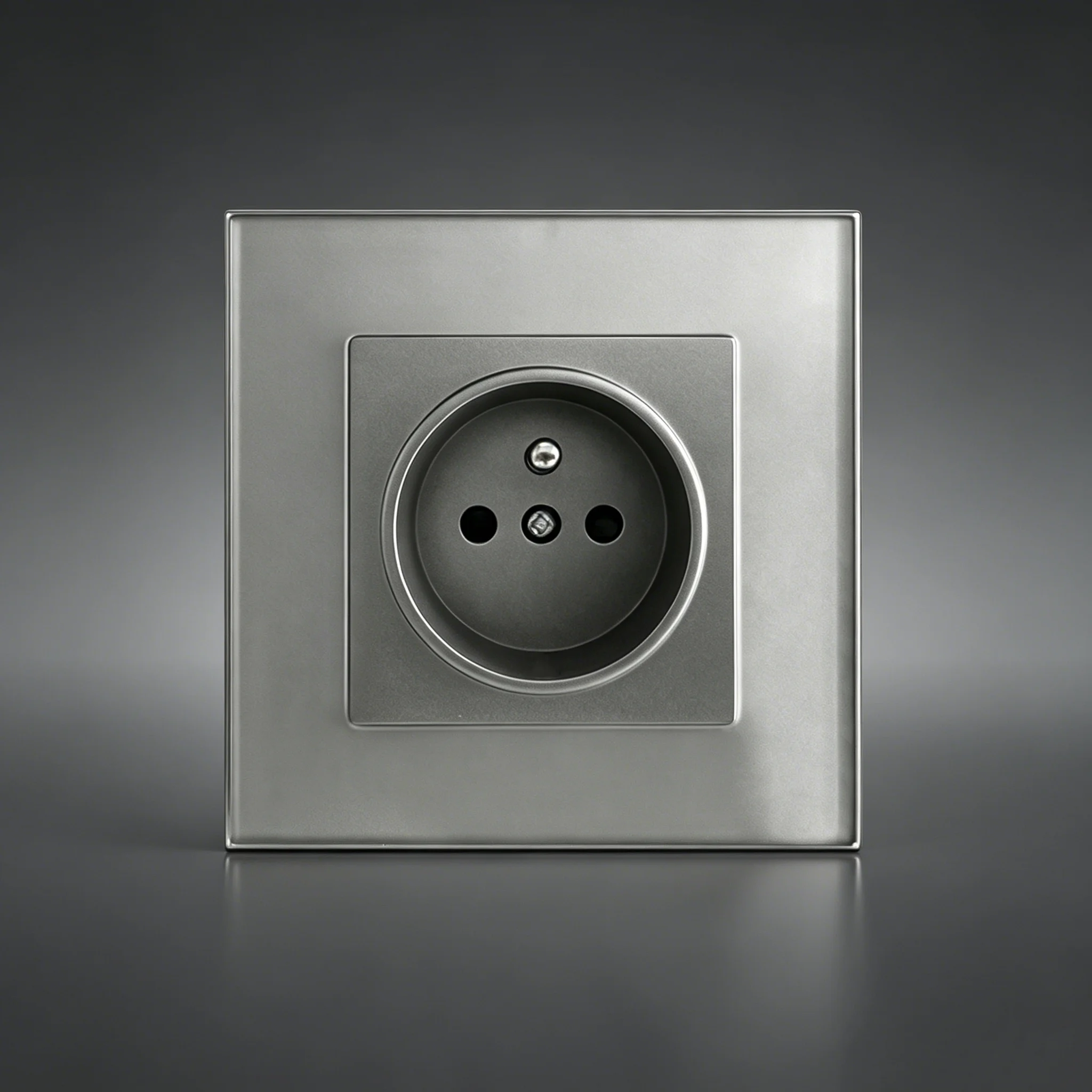 UBARO French Wall Socket Standard 86×86mm , 16A 250V with Iron Frame, Tempered Glass Panel, Fits Standard Round 55mm Wall Box fo