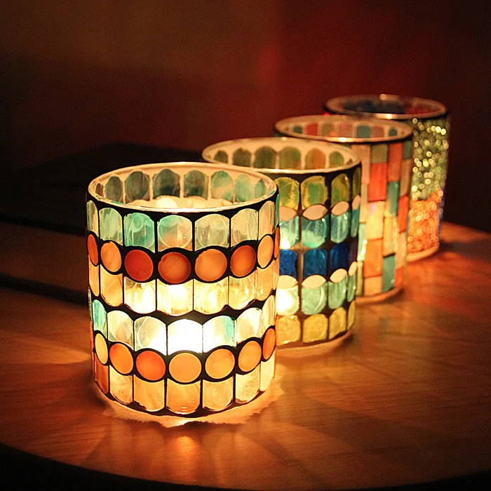 5pcs Diy Candle Glass Mosaic Candle Holder Candle Cup Candle Light Restaurant Decoration Candle Jar Candle Making Supplies