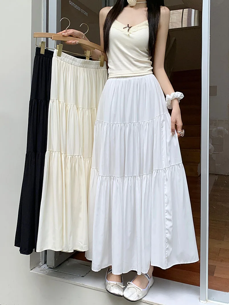 

3Colors SML Summer long Skirts Women korean style High Waist A line Long Ball Grown midi skirt womens 2024 (L5178)