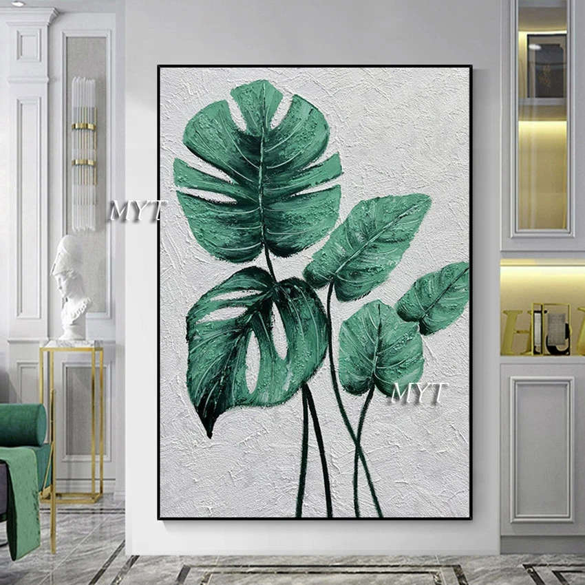 

Large Acrylic Abstract Wall Art Picture Canvas Modern Oil Painting Unframed Impressionist Still Life Green Leaf Hand Picture