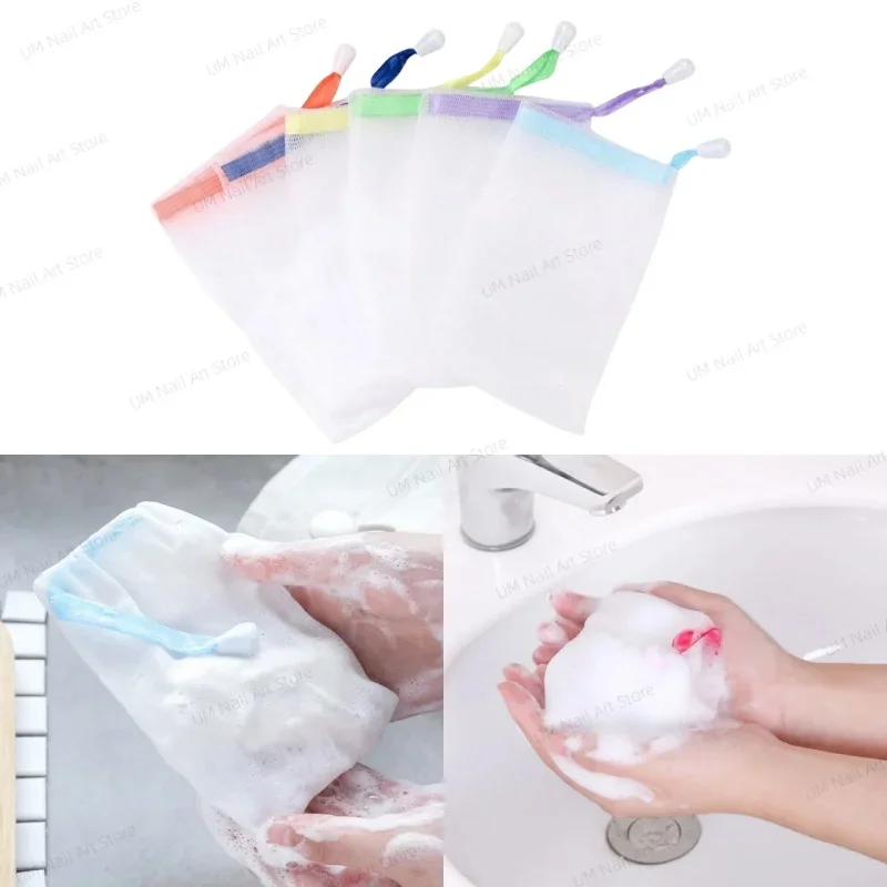 Portable Clean Foaming Mesh Bag Soap Foaming Nets for Shower Washing Bathroom Accessories Random Color