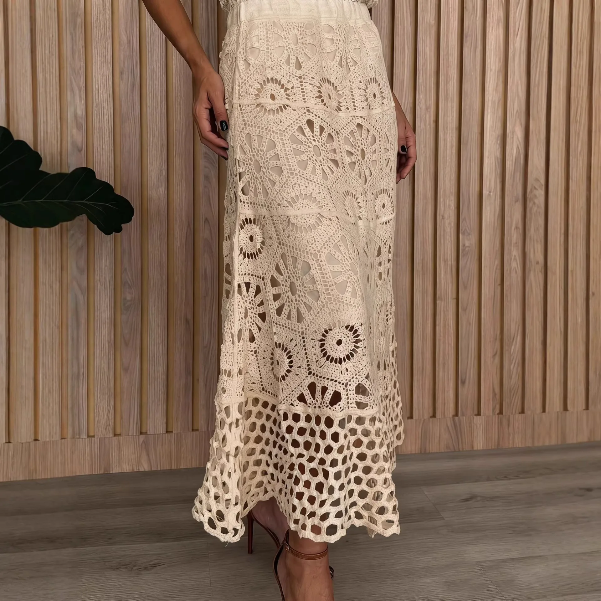 2026 Women's New Knitted Skirt Ethnic Style Hollow Crochet Lace