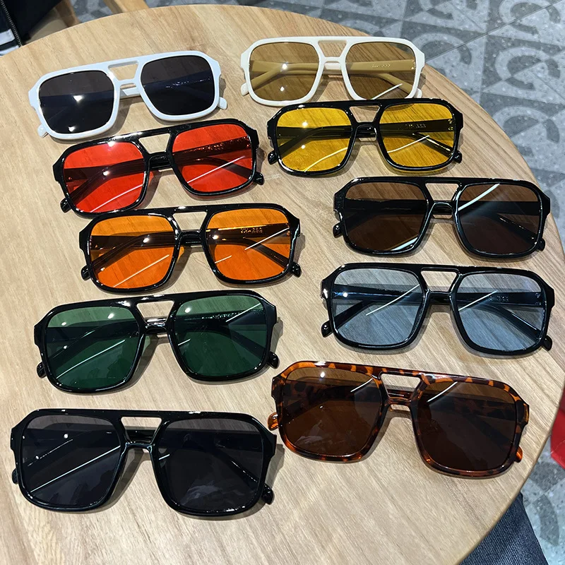 Double Beam Irregular Sunglasses Retro Personalized Double Bridge Sunglasses Popular Square Sunglasses UV400 Eyewear Men Women