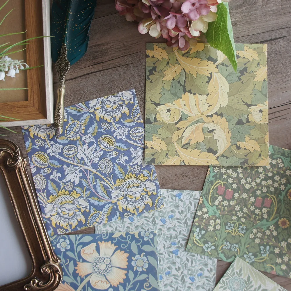 

40pcs Retro Background Yellow Red Green Flower Leave Patterns Design Creative Craft Paper Scrapbooking Gift DIY Use