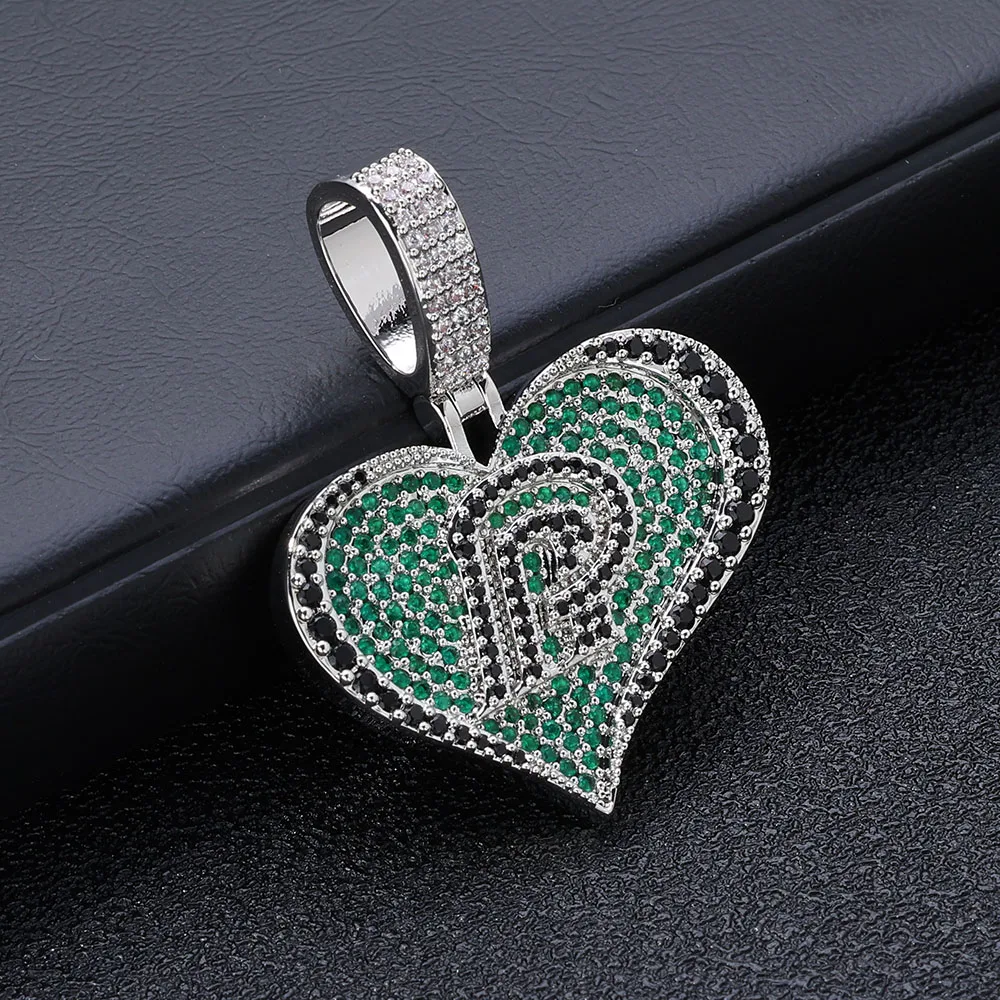 Love Pendant Necklace Couple Custom Letter Green CZ Black Diamond Sparkling Crystal Hip-hop Women's Jewelry Custom LOGO ﻿