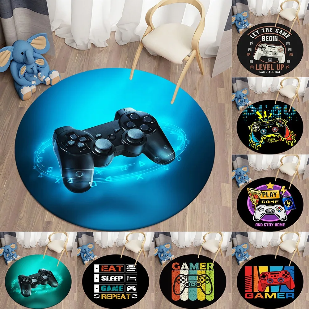 Round Gaming Rug for Boys Room Gamer Rug with Controller Carpet for Game Room Bedroom Decor Non-slip Machine Washab Floor Mat