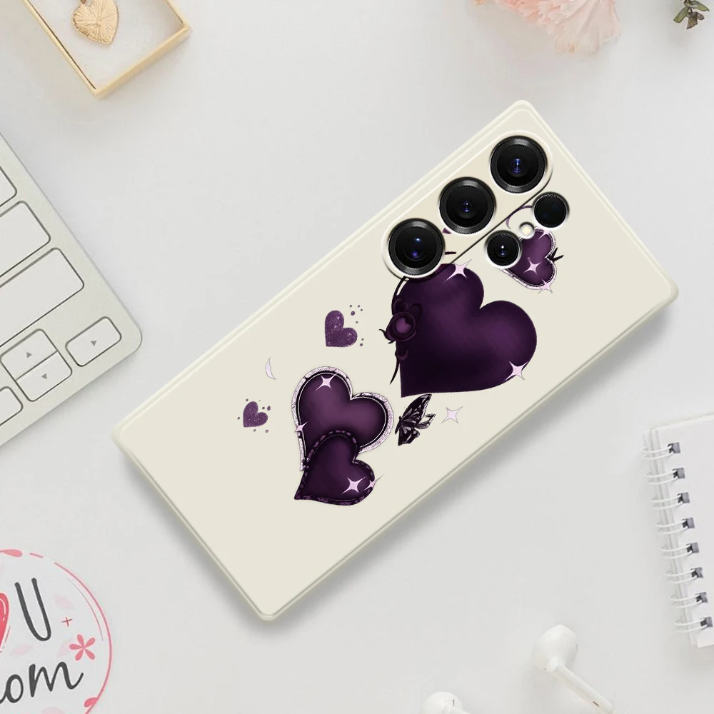 

Чехол для телефона с фиолетовым сердцем и бабочкой для Samsung Galaxy S25 S24 S23 S22 S21 S20 Ultra Plus S10 Plus S24FE S23FE S22FE S21FE Cover