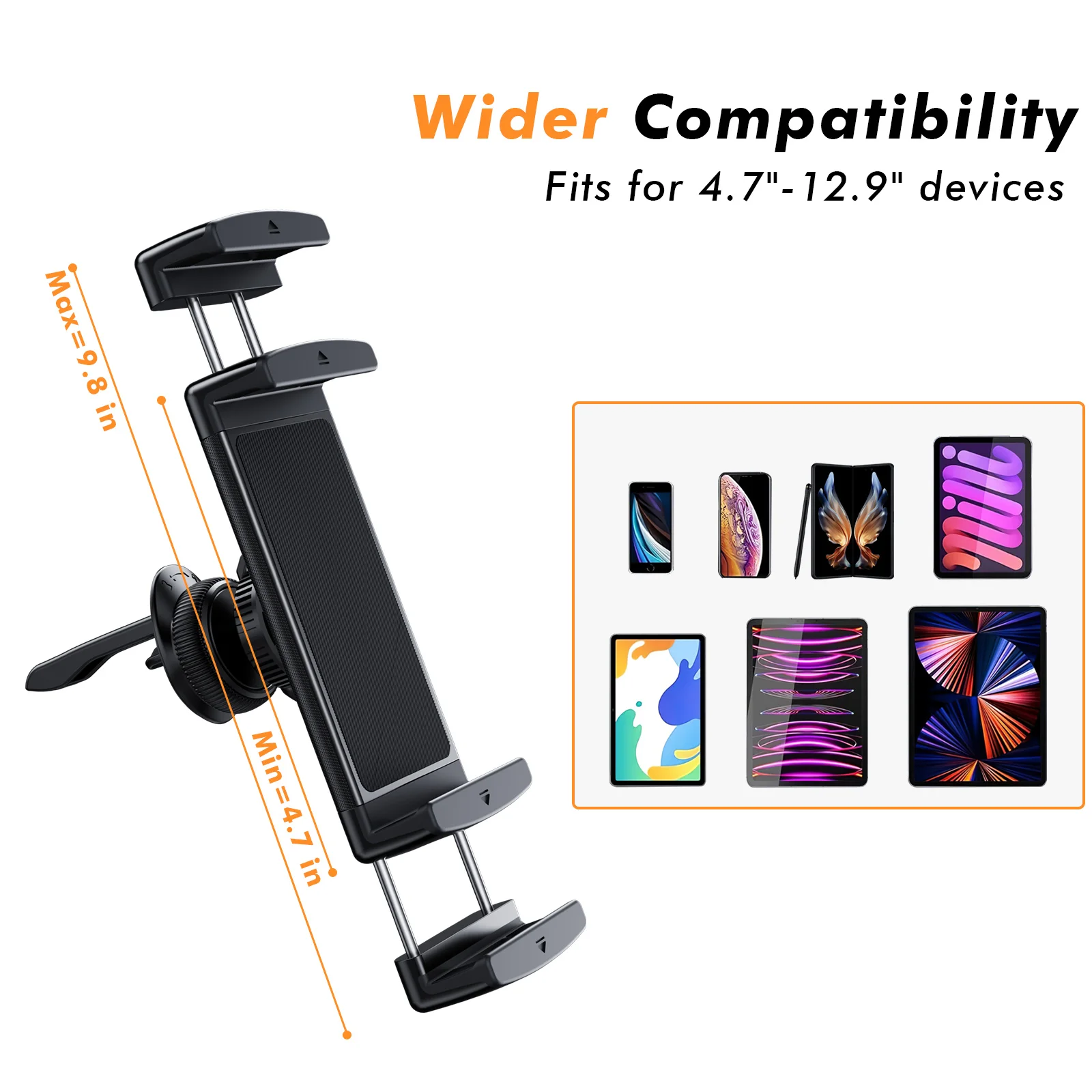 حامل هاتف السيارة إيري 360 ° جهاز iPad اللوحي القابل للدوران لجهاز iPad Mini Air Z Fold 7 6 iPhone Samsung More 4-12.9 بوصة