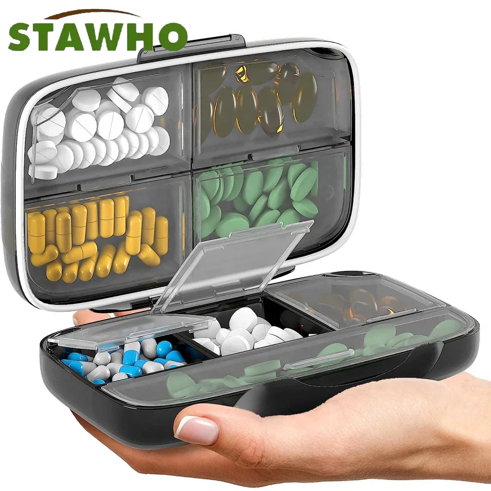 Travel Pill Organizer Big 8 Grid Compartments Pill Holder Box-Portable Medicine Container Case-Daily Weekly Medication Organizer