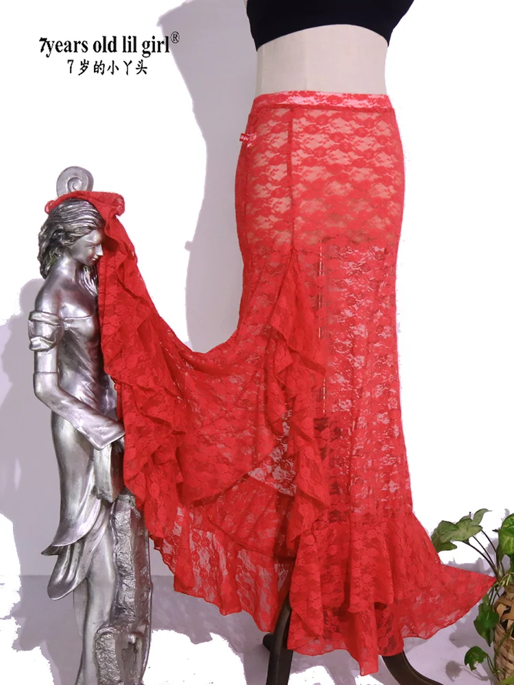 Gonna tribale di danza del ventre in pizzo Steampunk Boho Bohemian Gypsy Renaissance EX06