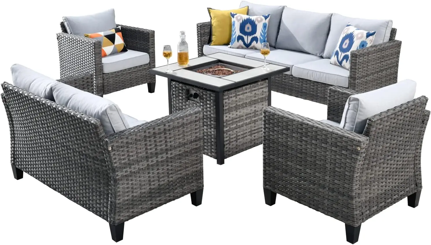 Patio Furniture Sets Outdoor Conversation Sofa, Table All Weather Wicker Couch with Loveseat,Patio Chairs, Pillows,Cushion