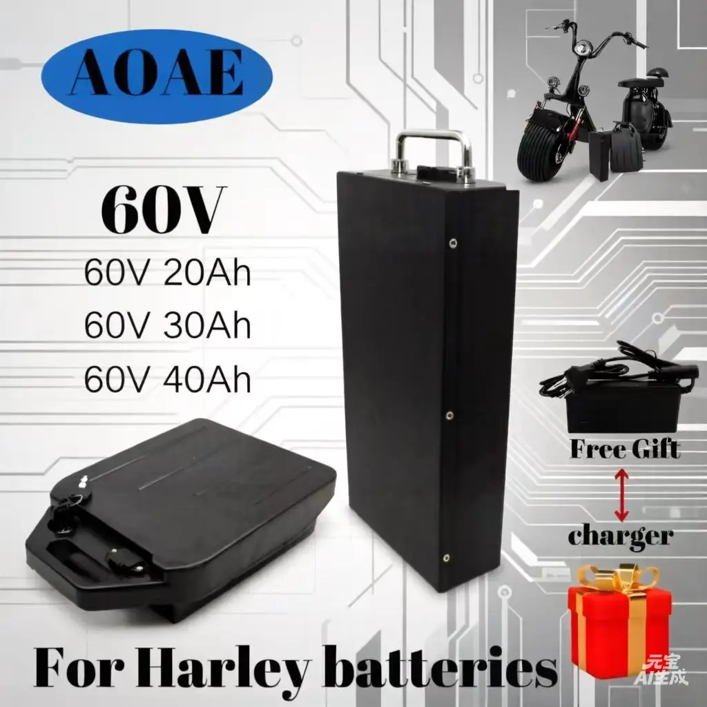 

High Capacity 60V 20Ah 30Ah 40Ah Lithium Ion Battery Waterproof Replacement for Harley Citycoco Electric Motorcycle Scooter