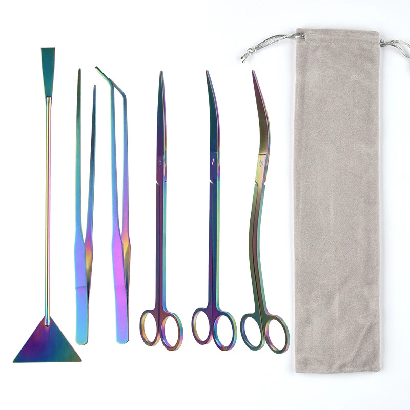 Aquarium Tools Set Stainless Steel Aquarium Tank Aquatic Grass Tool Kits Scissors Shovel Water Plants Aquatic Cleaning Tools Bag