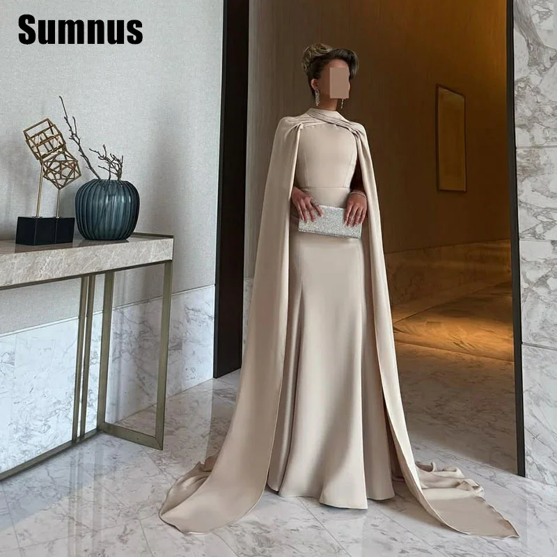 

Sumnus Modern Mermaid Evening Dresses High Neck Floor Length Formal Occasion Gowns With Train فساتين سهرة Customized