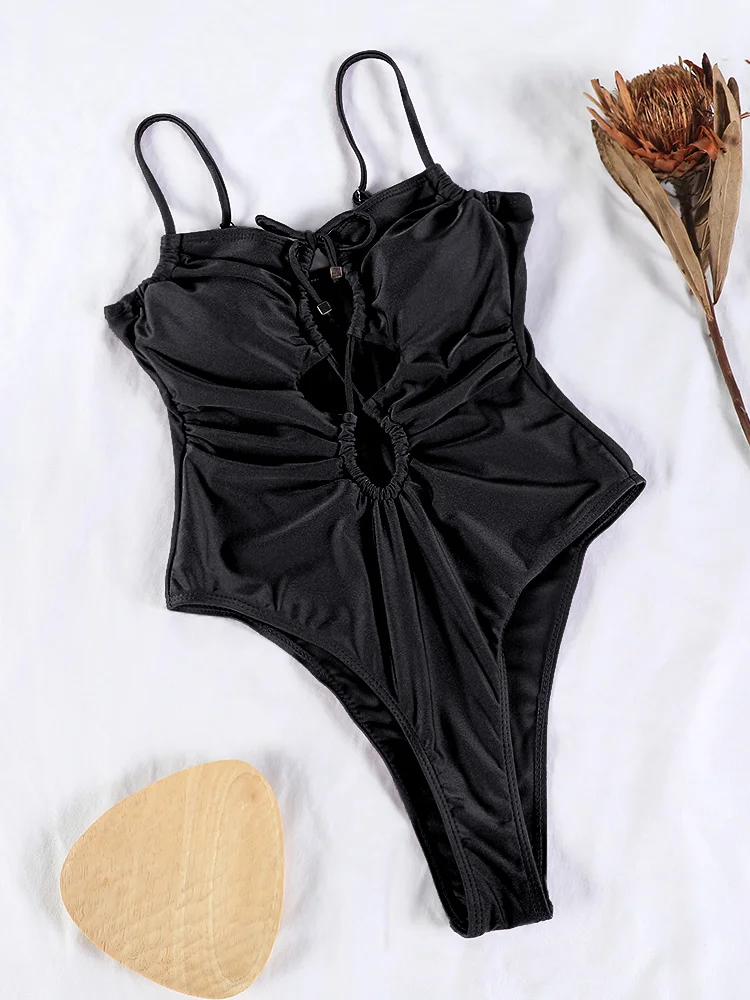 Miyouj Hollow Out Swimsuit Women Swimwear Sexy One Piece Suits Solid Color Beachwear 2024 New Bathing Suit Bandage Bodysuit