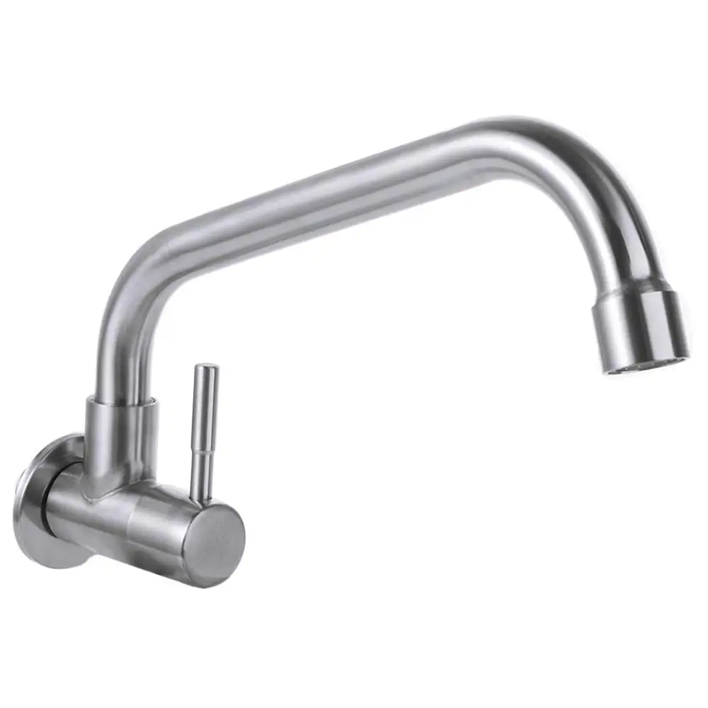Wall Mounted Rotatable Kitchen Faucet Splash-proof Stainless Steel Sink Water Tap Curved Design Universal