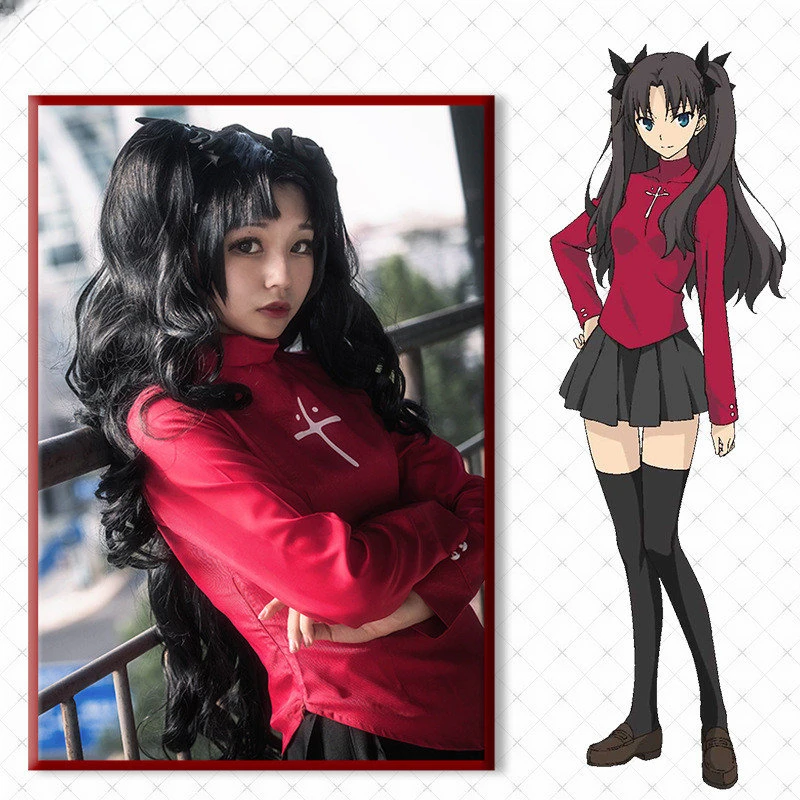 

New Rin tohsaka cosplay Halloween women Cosplay Costume Fate/Stay Night Rin Tohsaka Uniform Dress Cos Anime Tops skirts set