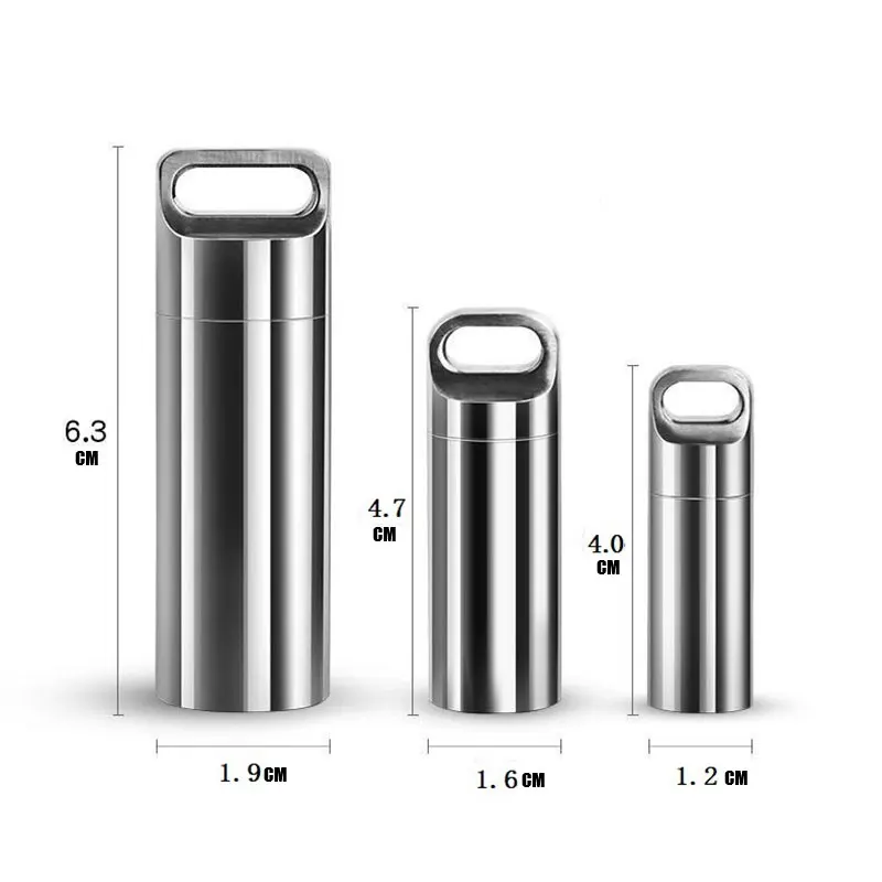 Mini Stainless Steel Sealed Capsule Waterproof Pill Box Camping Firstaid Pendant