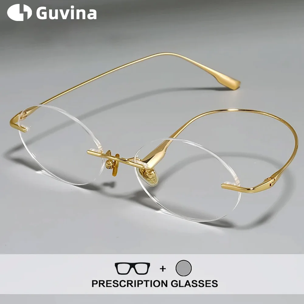 

Guvina новые безрамные очки для чтения женские круглые анти-синий свет очки по рецепту без оправы фотохромные прогрессивные очки