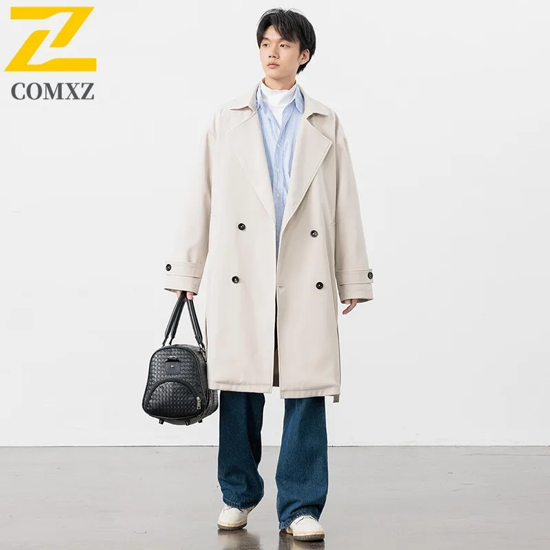 سترة رجالي فاخرة على الطراز الكوري الحضري من COMXZ معطف خندق خفيف الوزن مزدوج الصدر مقاوم للرياح ملابس الخريف والشتاء #2