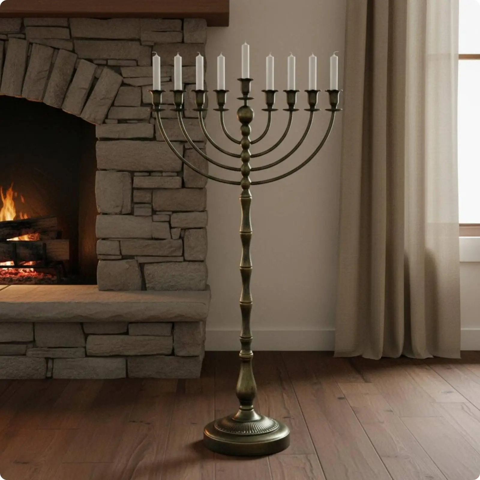 Antique Bronze Menorah Stand Metal Construction Candlestick Elegant