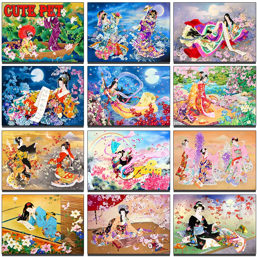 

DIY Diamond Painting Japanese woman Art Embroidery Rhinestone Full Square Round Full Drill Geisha girl in kimono Diamond Mosaic