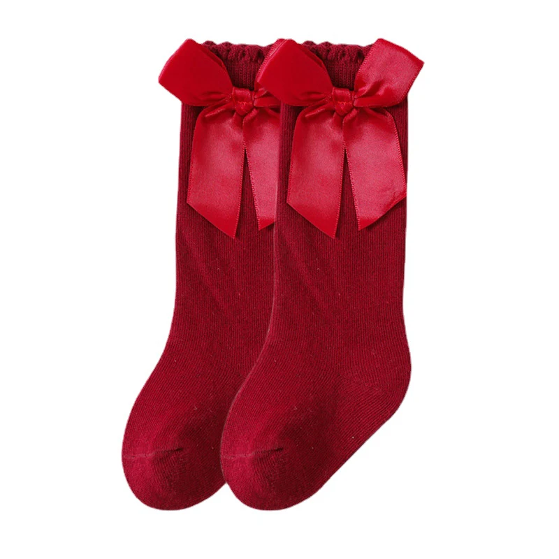 Calcetines con lazo para bebé y niña recién nacida, medias de princesa para estudiante, medias de algodón rojo, ropa para niño pequeño, primavera y