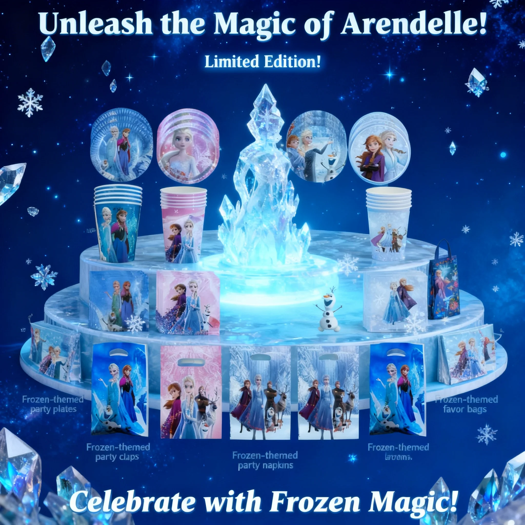 Frozen Birthday Party Supplies Elsa Anna Olaf Disposable Decorations Kit for Girls Tableware Paper Plates Cups