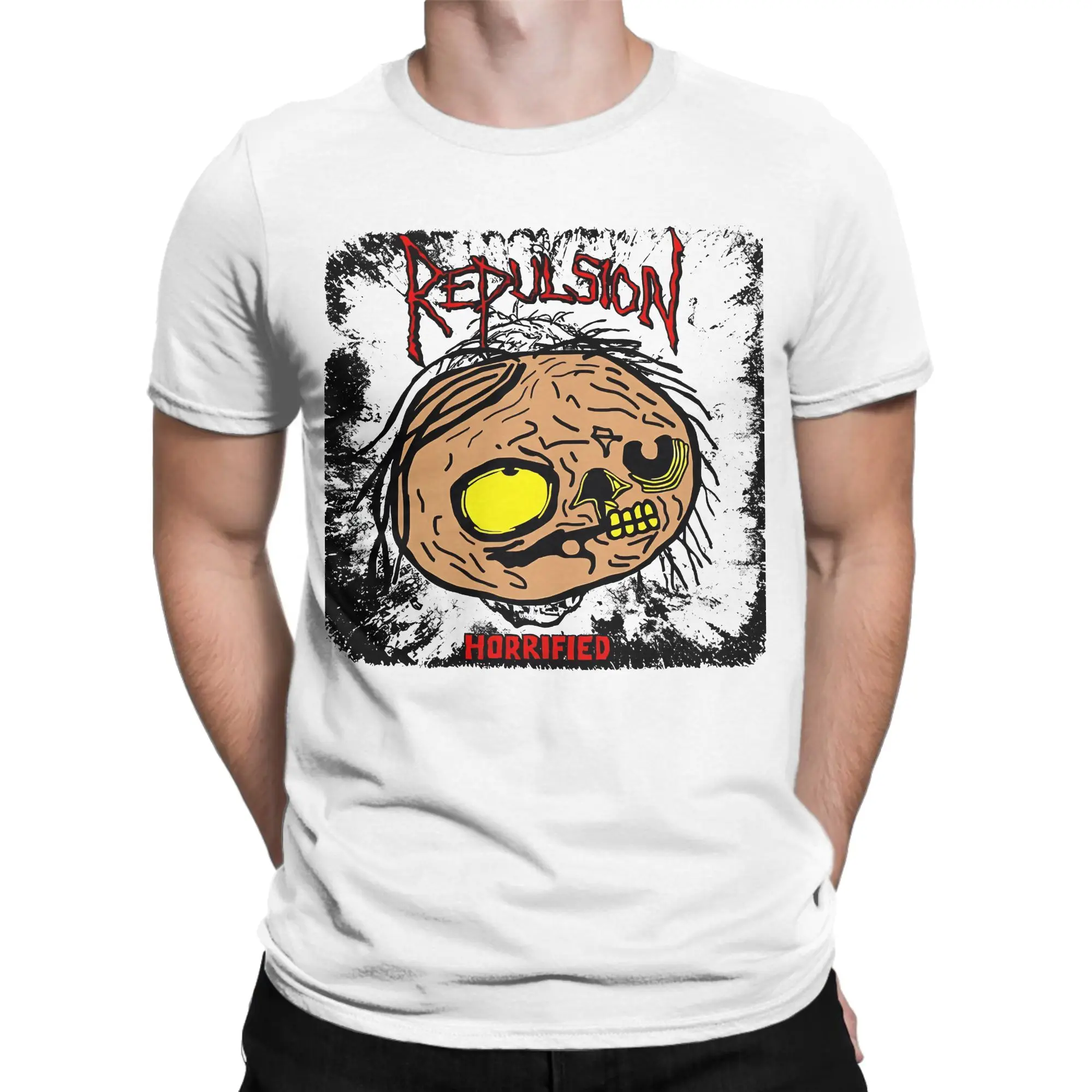 Men Horrified Classic Grindcore Metal Band T Shirt  Pure Cotton Tops Novelty Short Sleeve O Neck Tees Party T-Shirts