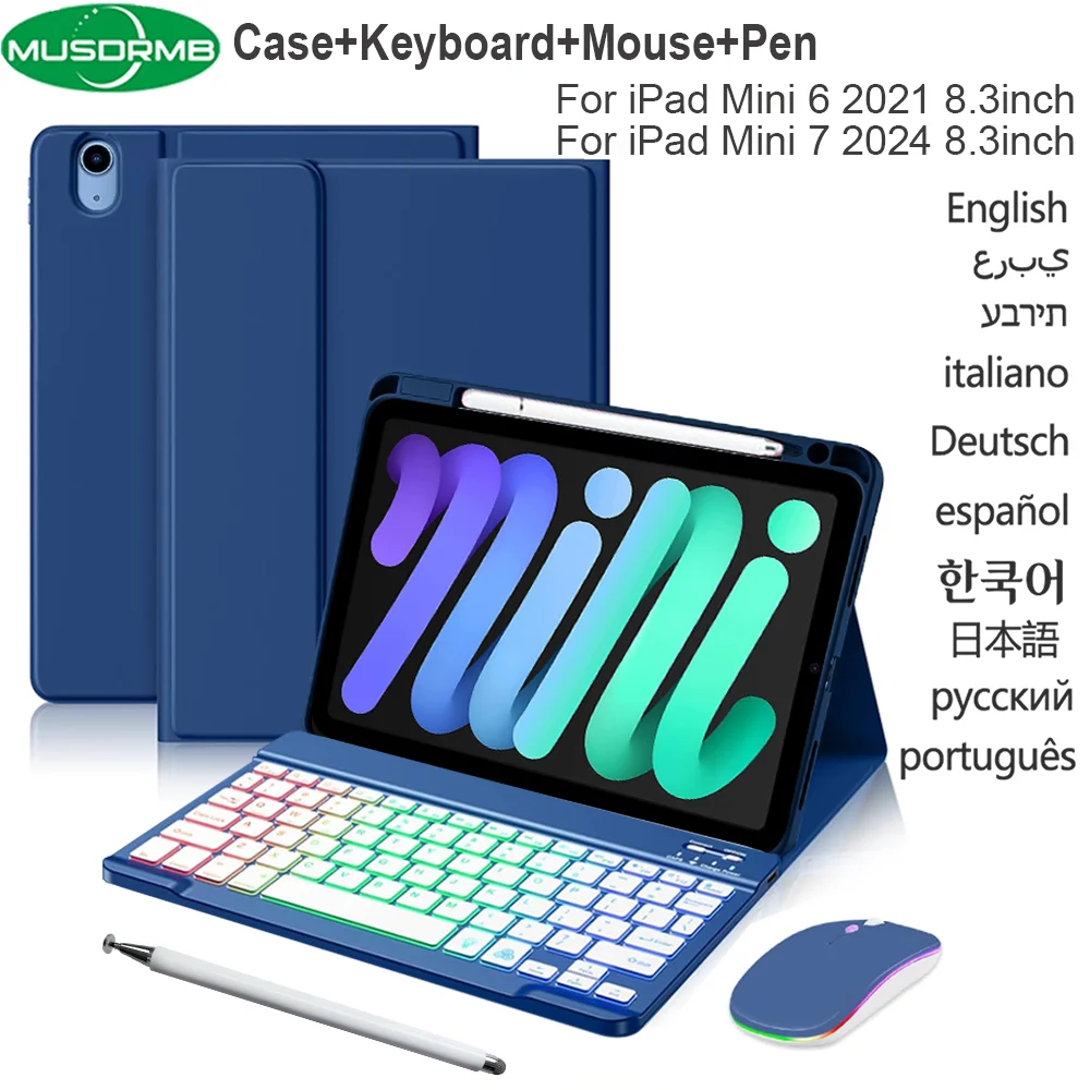 Case Keyboard for iPad mini 7 A17 Pro 2024 mini 6 2021 Mini7/Mini6 7th 6th Generation 8.3inch with Mouse Backlit Keyboard Stylus