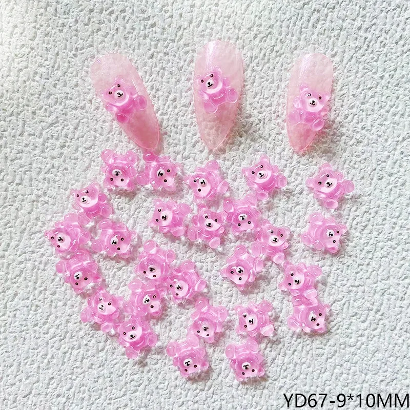 20Pcs/Lot Summer Nail Art Bear Jewelry New Transparent Crystal Three-dimensional Resin Bear Finished Nail Art Accessories Net Re