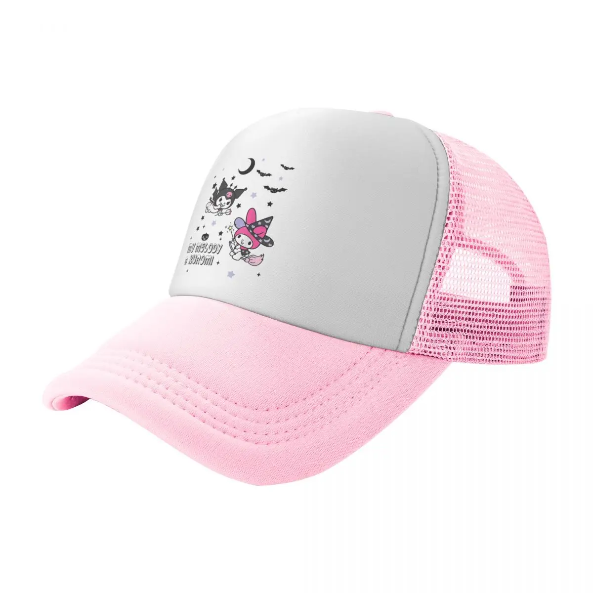 My Melody And Kuromi Halloween Trucker Hat Unisex Fitted Hat Trucker Cap Sun Caps Adjustable Snapback Caps Mesh Baseball Caps