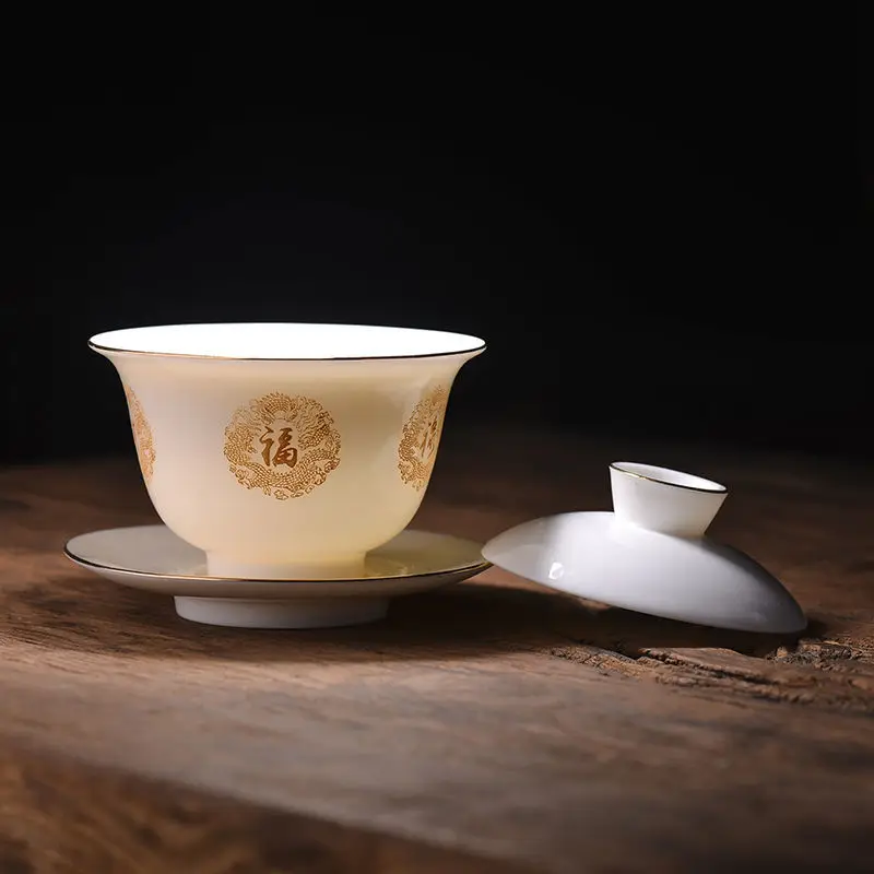 

Gaiwan Coffeeware Teaware Infuser Tibetan Tureen Teacup Tea Set Ceremony Accessories White Chinese Porcelain Drinkware Ceramic