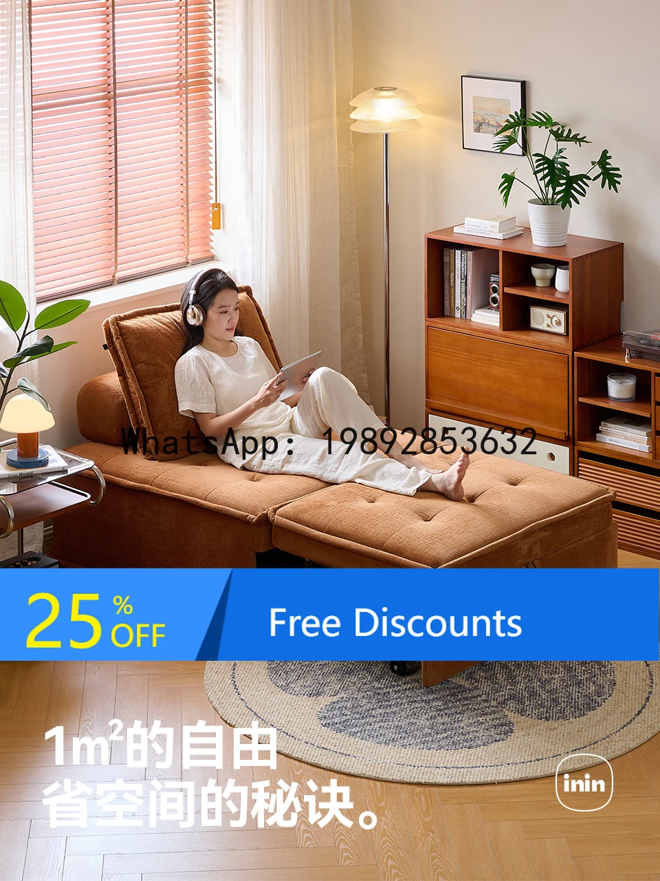 LYY Vintage Sofa Bed Foldable Small Apartment Living Room Pull-out Dual-use Retro Balcony Multi-functional Reclining Sofa Bed