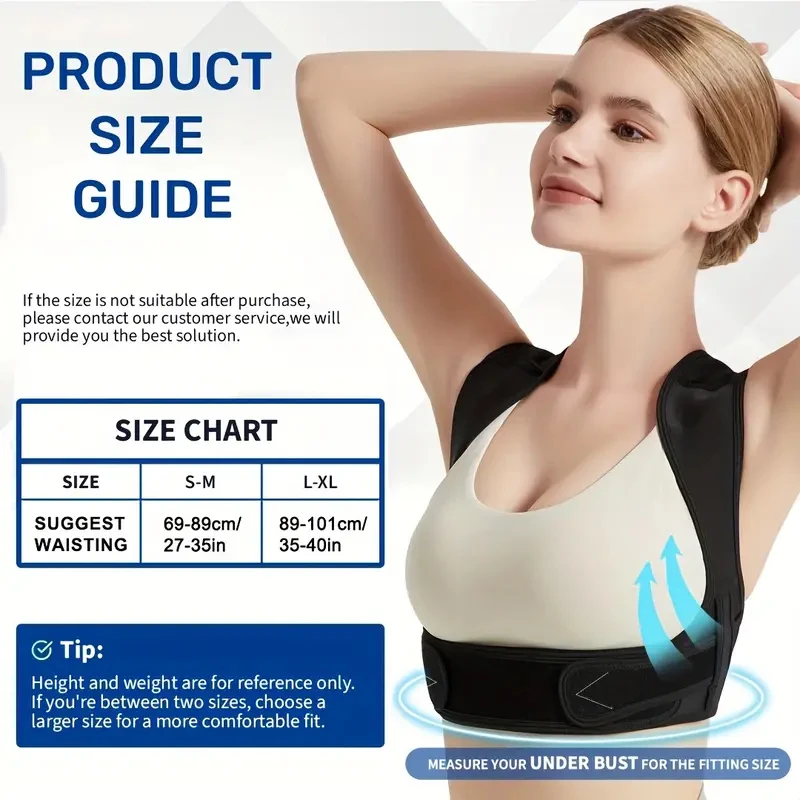 

TRALOW Adjustable Back Posture Corrector Belt Comfortable Back Shoulder Support Brace Hunchback Corrector for Unisex Office Home