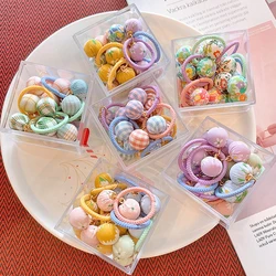 [Pack Of 10] New Small Fresh Ball Fabric Lattice Floral High Elasticity Does Not Hurt Hair Children's Rubber Band Head Rope