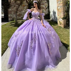 Angelsbridep Customized Elegant Lavender Ball Gown 15 Year Old Quinceanera Dresses With 3D Flower Princess Birthday Party Dress