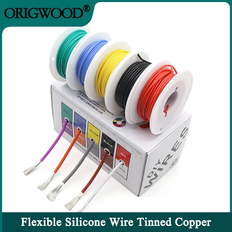 

Heat Resistant Flexible Silicone Wire 30/28/26/24/22/20/18/16AWG （5 Colors Mix Kit）Stranded Cable Electrical Tinned Copper Wire