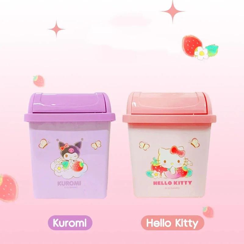 Sanrio Kawaii Hello Kitty Desktop Trash Cans Kuromi Anime Cartoon Lovely Exquisite Durable Bedroom Kitchen Storage Garbage Cans