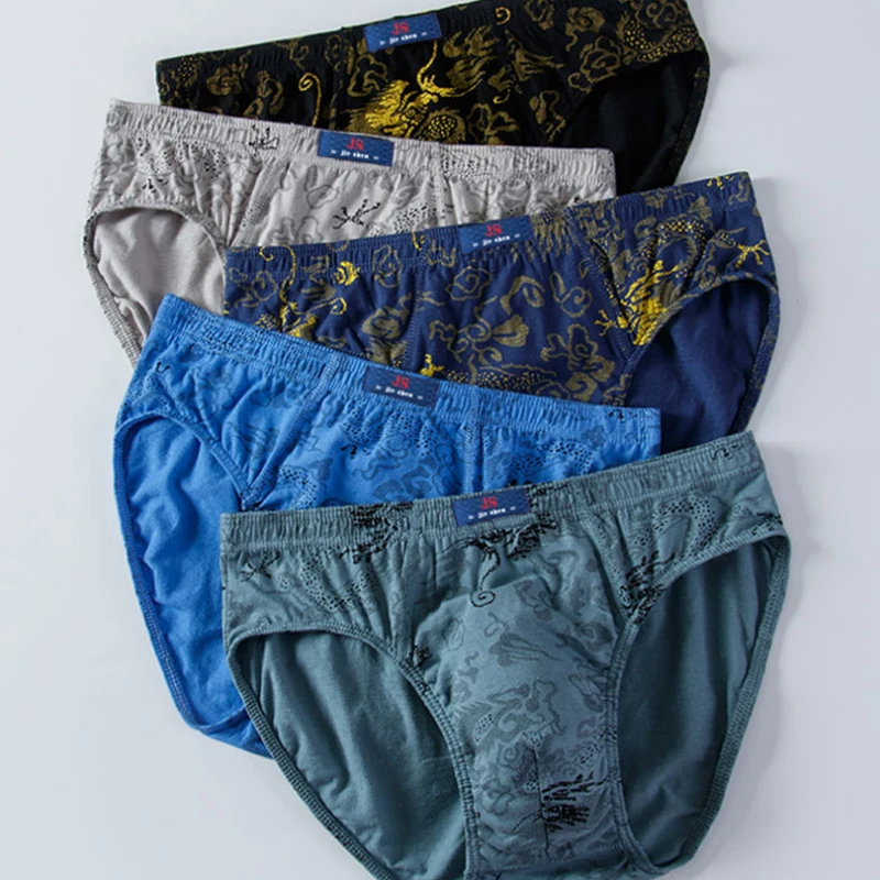 2PCS 100% Cotton Men Briefs Plus Size XL-5XL Loose Underwear Trendy Retro Print Underpants Moisture Absorbent Breathable Panties